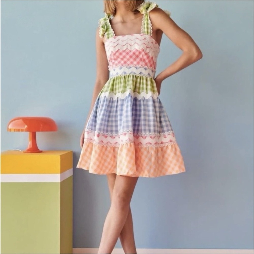 NWT CELIA B Jade Short Vichy Dress Multi Gingham Mini L
